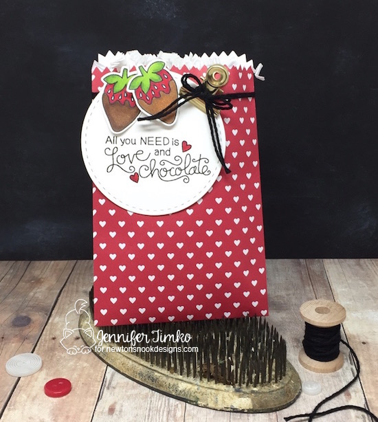 Love & Chocolate Treat Bag by Jen Timko | Love & Chocolate Stamp Set by Newton's Nook Designs, Copic Coloring