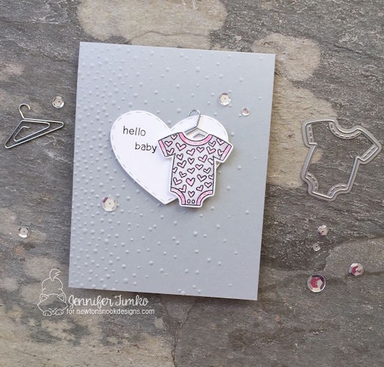Hello Baby by Jen Timko | Lovable Laundry Stamp Set by Newton's Nook Designs, Darling Hearts Dies by Newton's Nook Designs, Softly Falling Textured Embossing by Stampin' Up, Sparkling Clear Sequins by Pretty Pink Posh