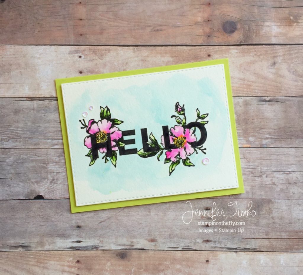 Fancy Friday - Hello by Jen Timko | Floral Statements Stamp Set by Stampin' Up, Watercolor, Zig Clean Color Markers