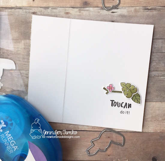 Toucan Do It by Jen Timko (open) | Toucan Party Stamps and Dies by Newton's Nook Designs, Window Card, Xyron Permanent Mega Runner, Copic Coloring, Tutorial