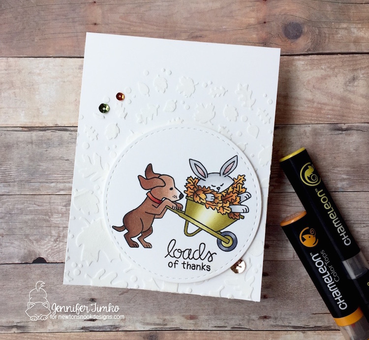 Fall Thanks by Jen Timko | Loads of Thanks Stamp Set by Simon Says Stamp and Newton's Nook Designs, STAMPtember, Falling Leaves Stencil by Newton's Nook Designs, Chameleon Color Tops, Chameleon Pens