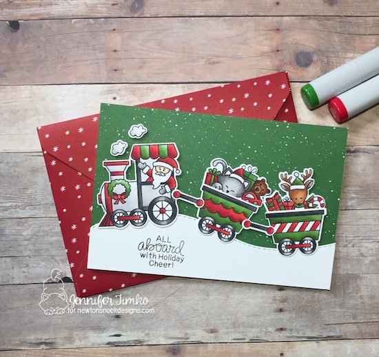 Holiday Cheer by Jen Timko | All Aboard for Christmas Stamp Set and Dies by Newton's Nook Designs, Be Merry DSP by Stampin' Up, Copic Coloring
