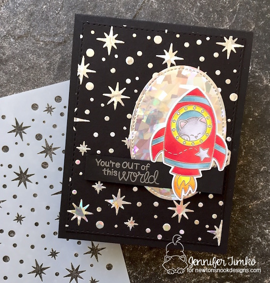 You're Out of This World by Jen Timko | Cosmic Newton Stamp and Dies by Newton's Nook Designs, Shattered Glass Foil by Therm-o-web, Deco Foil Transfer Gel by Therm-o-web