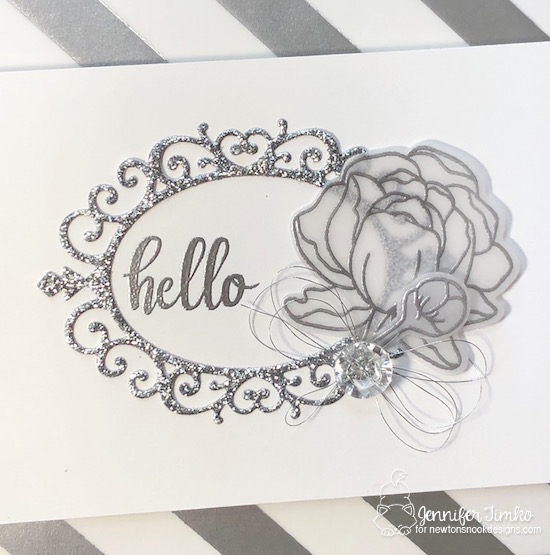 Hello by Jen Timko | Peony Blooms Stamp Set and Dies by Newton's Nook Designs, Cameo Frame Die Set by Newton's Nook Designs, 3" Disposable Sticker Maker by Xyron