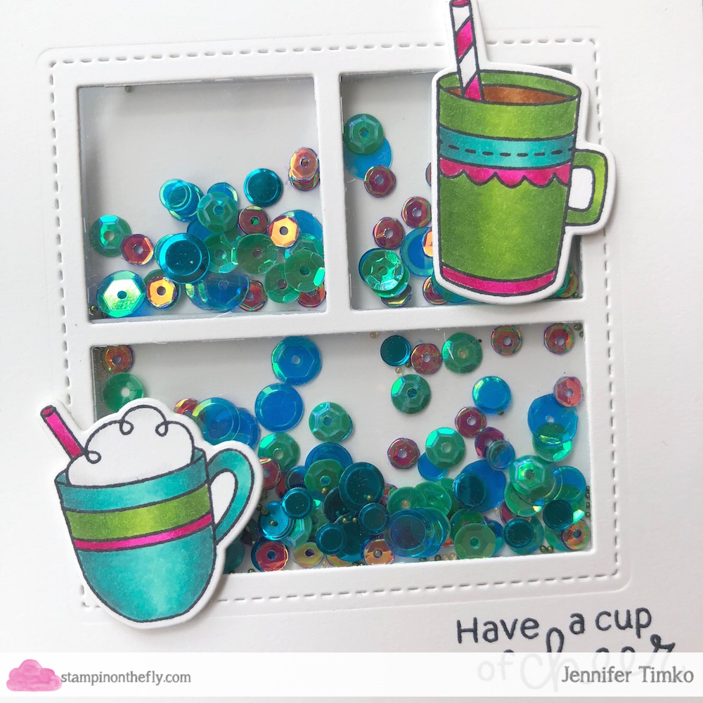 Coffee Lovers National Coffee Day Hop by Jen Timko | Cup of Cocoa Stamp Set and Dies by Newton's Nook Designs, Mini Storybook 1 Dies by Pretty Pink Posh, Copic Coloring