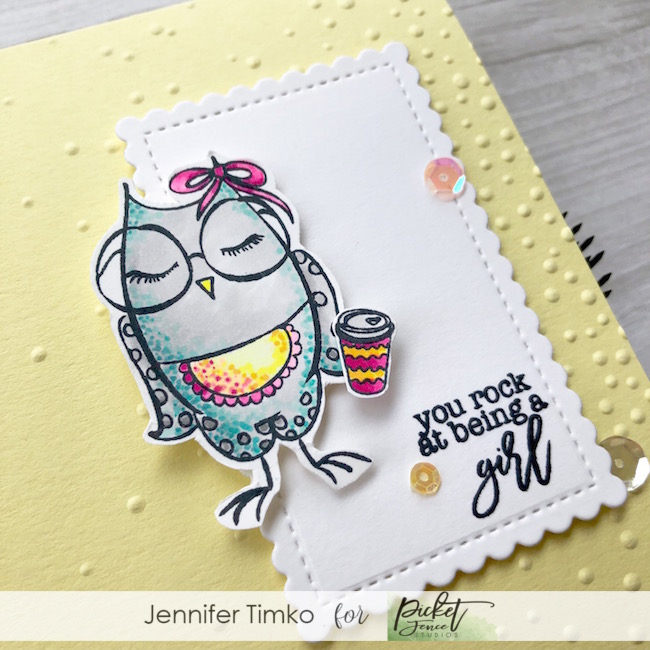 You Rock by Jen Timko | You Are A Hoot Stamp Set by Picket Fence Studios, Louise #girlboss Stamp Set by Picket Fence Studios, Copic Coloring