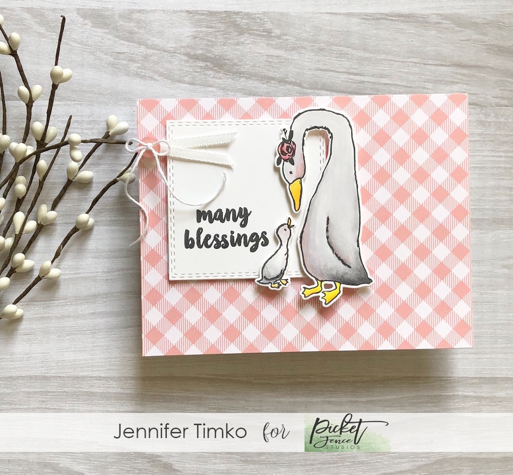 FMS364 by Jen Timko | i love you momma stamp set by Picket Fence Studios, Lawn Fawn Gingham Paper, Copic Coloring
