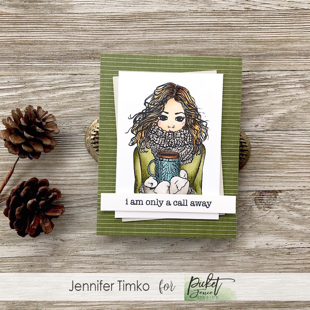 A Call Away by Jen Timko | Jill Girl Stamp Set by Picket Fence Studios, Rustic Floral Stamp Set by Picket Fence Studios, Copic Coloring
