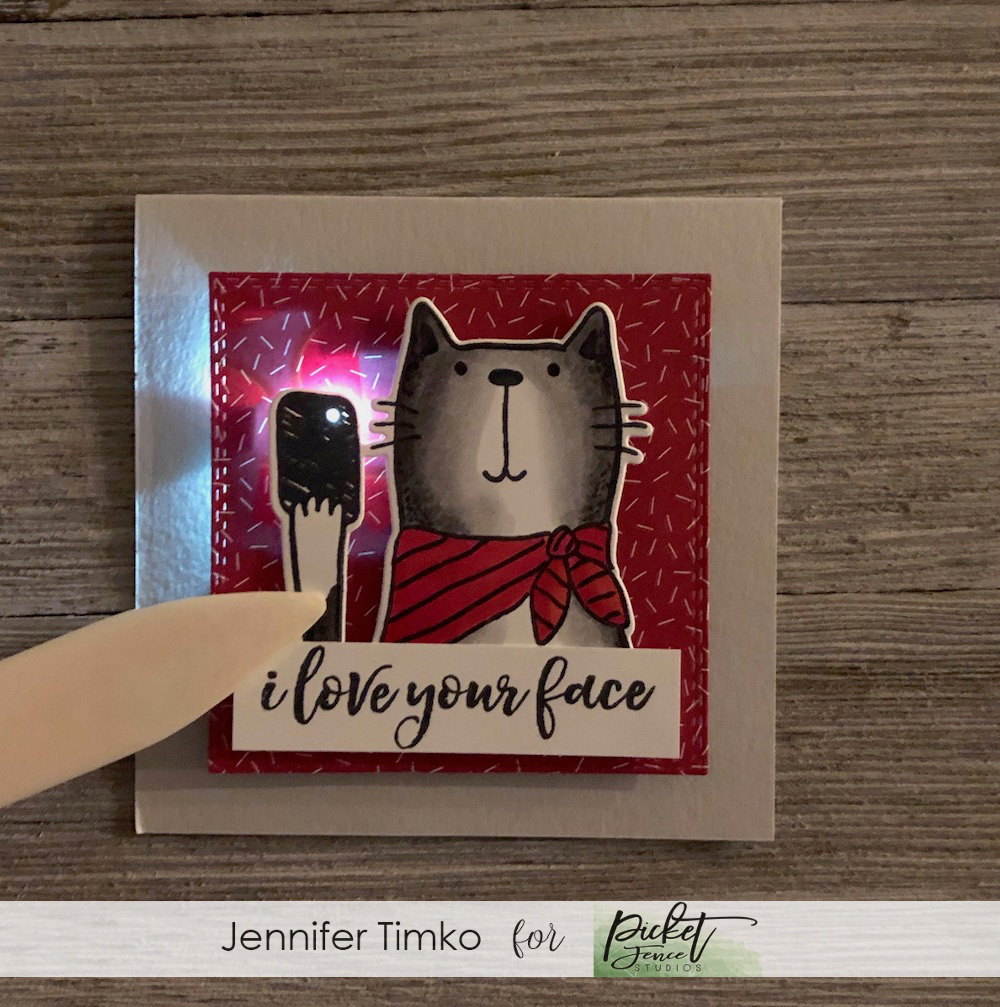 I Love Your Face Light Up by Jen Timko | I Love Your Face Stamp Set and Dies by Picket Fence Studios, Chibitronics Chibi Lights, Light Up Card