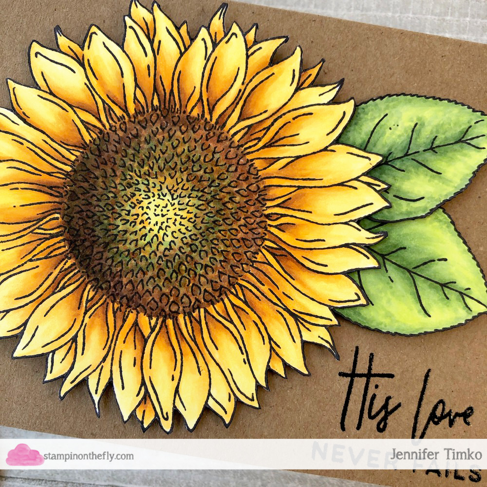 Sunflower by Jen Timko | Big Blooms - Sunflower Stamp Set by Taylored Expressions, His Love Stamp Set by Right At Home, Copic Coloring