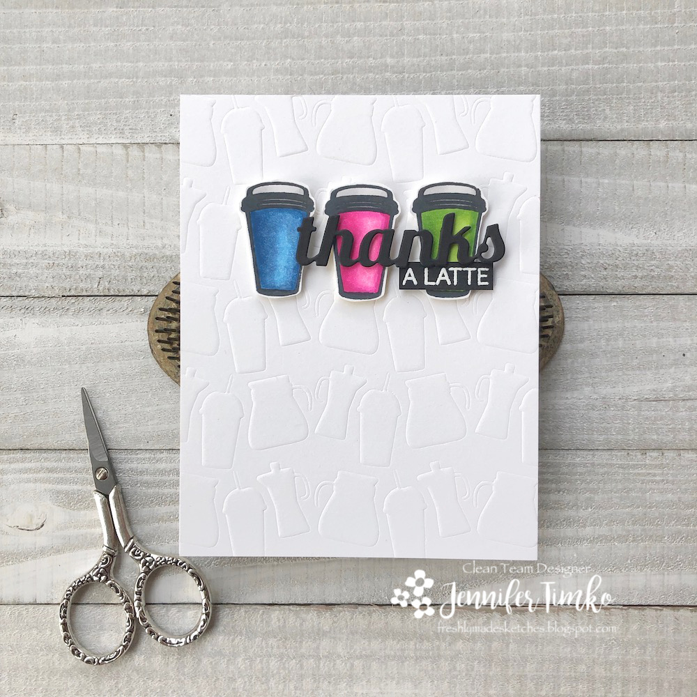 FMS387 by Jen Timko | Coffee Understands Stamp Set by Picket Fence Studios, Down to the Last Drop Stencil by Picket Fence Studios, Cup of Thanks Stamp Set and Dies by Studio Katia, Copic Coloring, Coffee Lover's Blog Hop